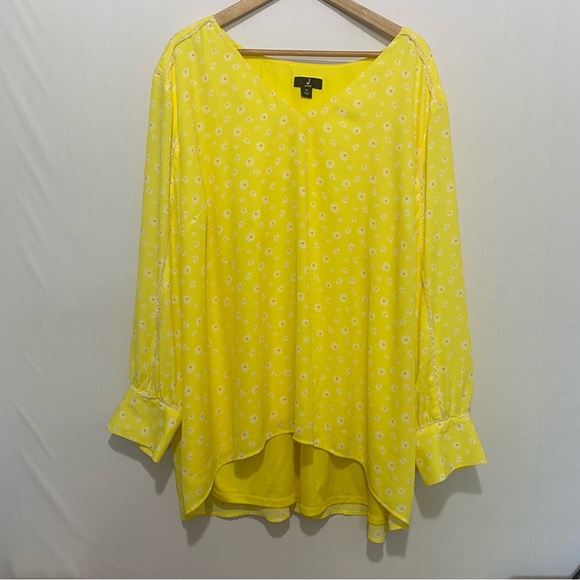 Jason Wu Tops - Jason Wu 4X Yellow Daisy Floral Blouse Long Sleeve V Neck Plus Size Top‎